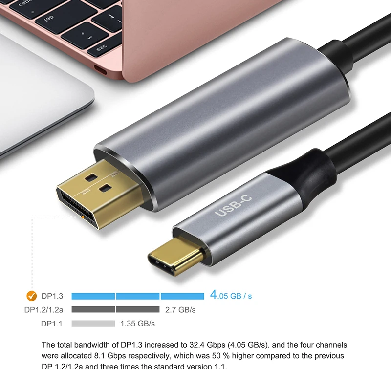 CABLETIME USB C to DisplayPort Cable 4K 60Hz USB 3.1 Type C Thunderbolt 3 to DP 1.3 Adapter USB to DP UHD External Video C031