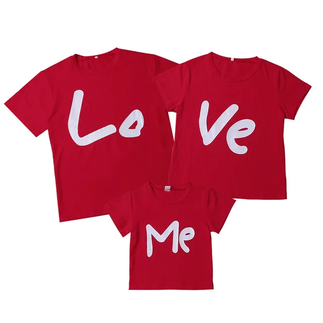 Father&Mother&Baby T-shirt Summer Family Matching Outfits Parent-child Red Letter LOVE Print T-shirt Short Sleeve Pullover Tops