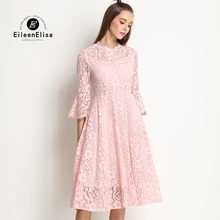 Cute Summer Dress 2017 Women Pink Lace Dress Long Sleeve New Arrive Spring Lace Dress