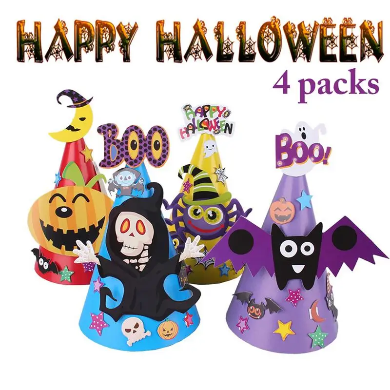 2019 4pcs Kids Halloween Hat Cute Paper DIY Cap Costume Cosplay Party Children Decorations | Дом и сад