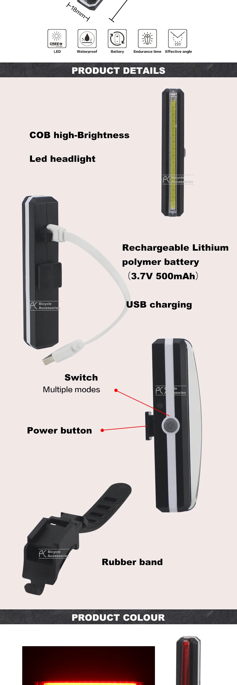 PCycling супер яркий Водонепроницаемый USB Перезаряжаемые велосипедный задний безопасности Предупреждение свет 3 режима 5 видов цветов фара для велосипеда, аксессуары