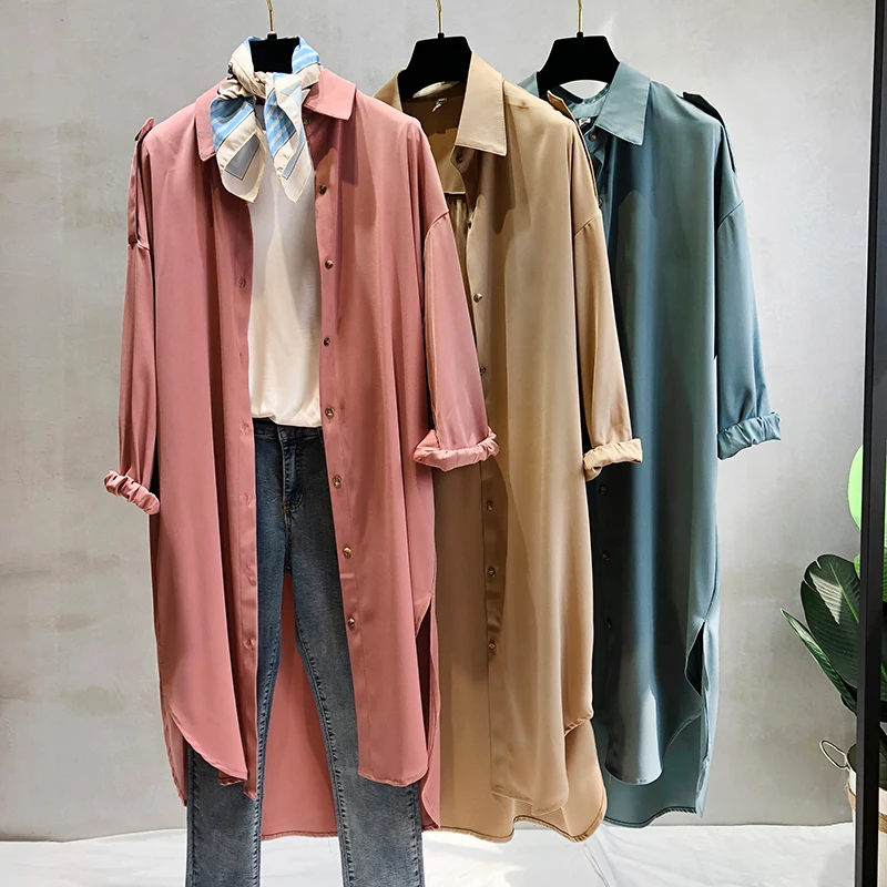 

Fashion Bat Sleeved Street Trenches Women Long Korean Stylish Pink High Street Loose Coats Knee Length Oversize 3 Colors