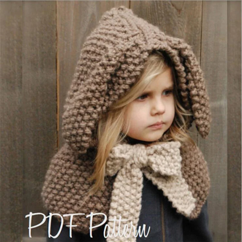 

2019 Children Hat Rabbit Ears Handmade Wool Hat Autumn and Winter Baby Warm Shawl Conjoined Hat