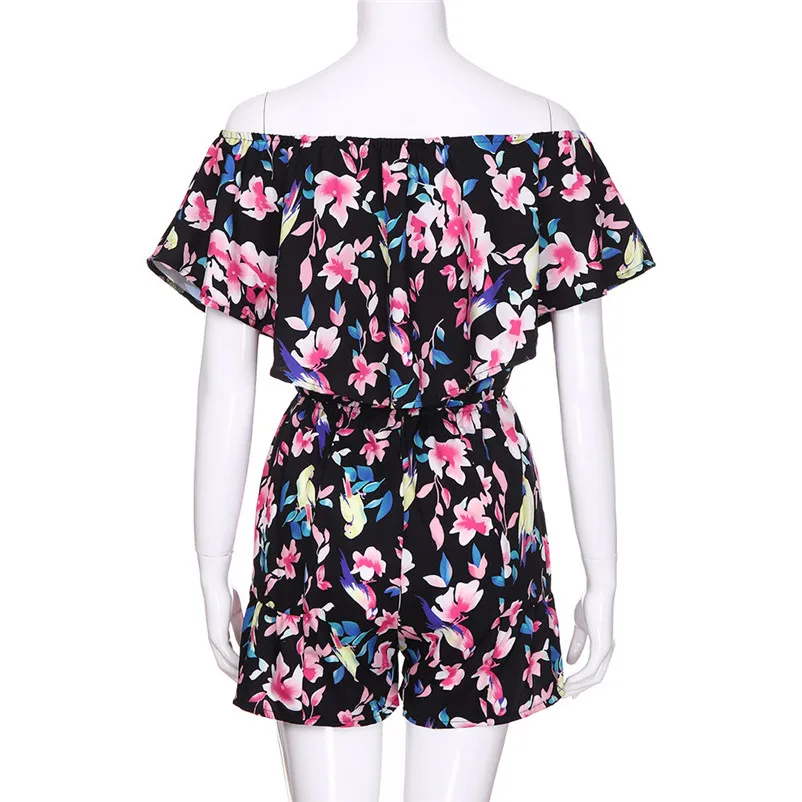 Fashion summer jumpsuit woman 2018 Off Shoulder Floral Bird Print Mini Playsuit Ladies Shorts Bodysuit pantaloni siamesi J21#N (9)