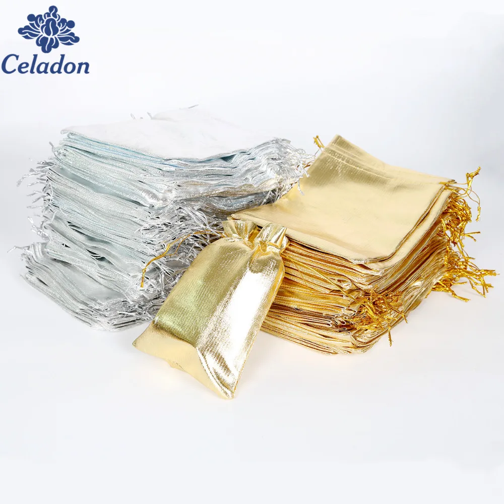 

50PCS Silver/Gold Color Metallic Foil Organza Pouches Christmas Wedding Party Favour Gifts Candy Bags 7X9/9X12/10X15/13X18cm