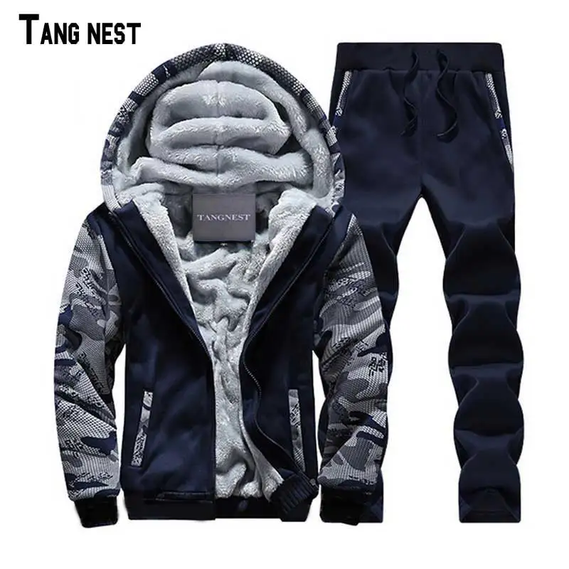 TANGNEST Men Tracksuit 2016 Hot Sale Winter Casual Hooded Tracksuit Set Male Winter Thick Slim Hoodie Sets M-4XL MSX032