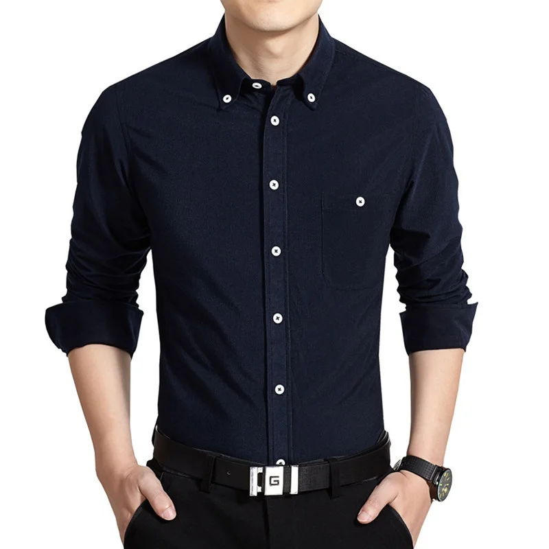 

XMY3DWX Men long sleeve shirt products Sell like hot cakes men's fashion business leisure pure color corduroy shirt/size S-5XL