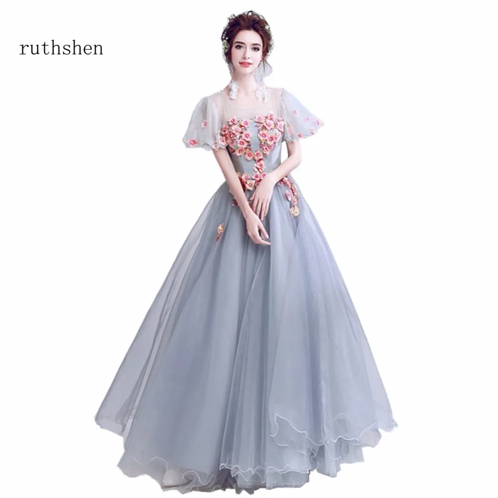 

ruthshen Real Photo Cheap Evening Dresses A Line Flowers Beaded Vestido De Festa Party Dresses For Women Special Occasions 2018