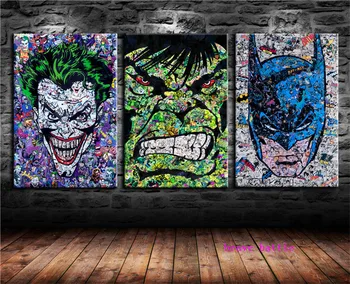 

Joker Batman Hulk 3 Pieces Canvas Painting Print Living Room Home Decor Modern Wall Art Oil Painting
