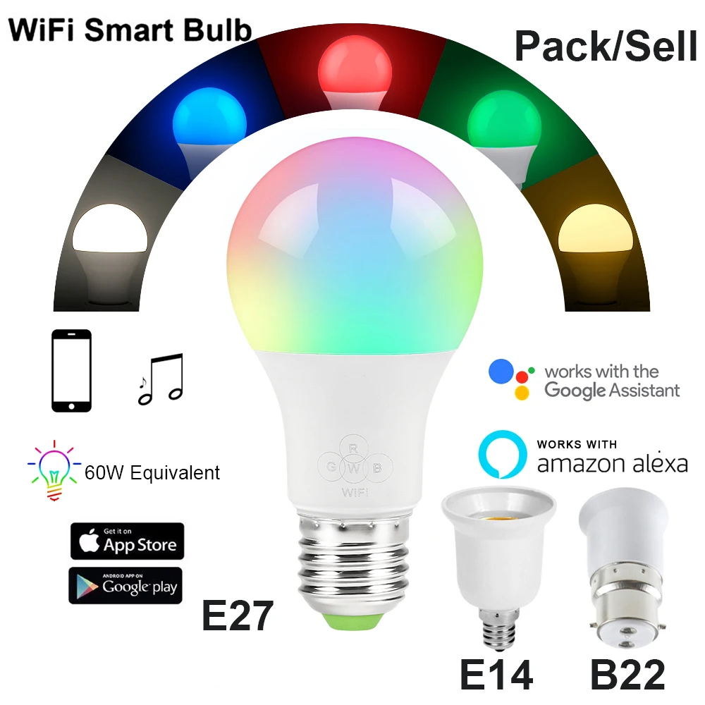 WiFi Smart Light Bulb Dimmable Multicolor E27/E14/B22 6.5W LED Lamp