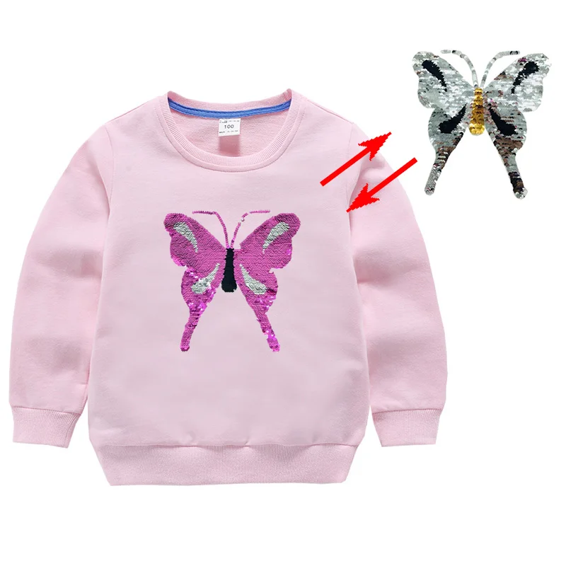 Волшебная цветная толстовка с блестками и бабочкой, детские толстовки и свитшоты для девочек, верхняя одежда, пуловеры для девочек