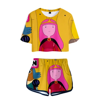 

Adventure Time 2 Two Piece Set Women O Neck Crop Top Set Sexy Summer Short Sleeve Tracksuit Women Conjunto Feminino 2019