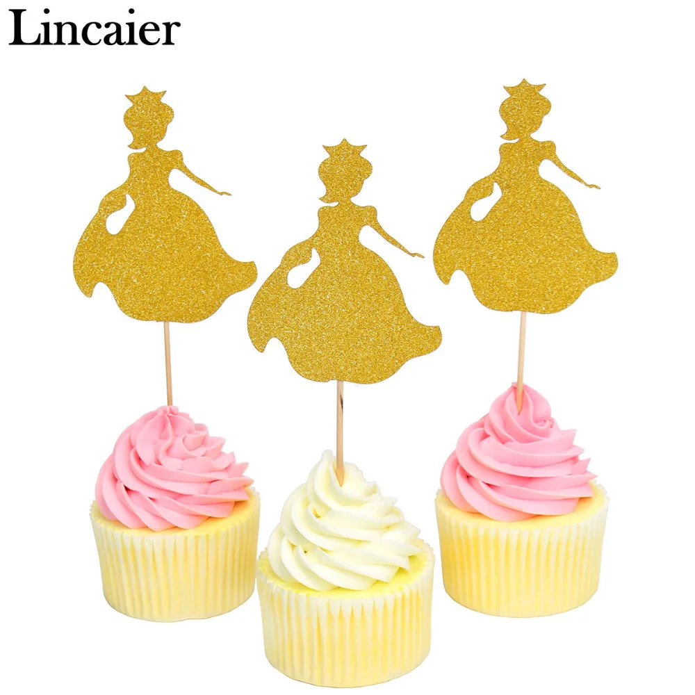 Lincaier 12 шт. золотой принцесса кекс Toppers детские украшения на день рождения для девочек Детские аксессуары для торта замороженные