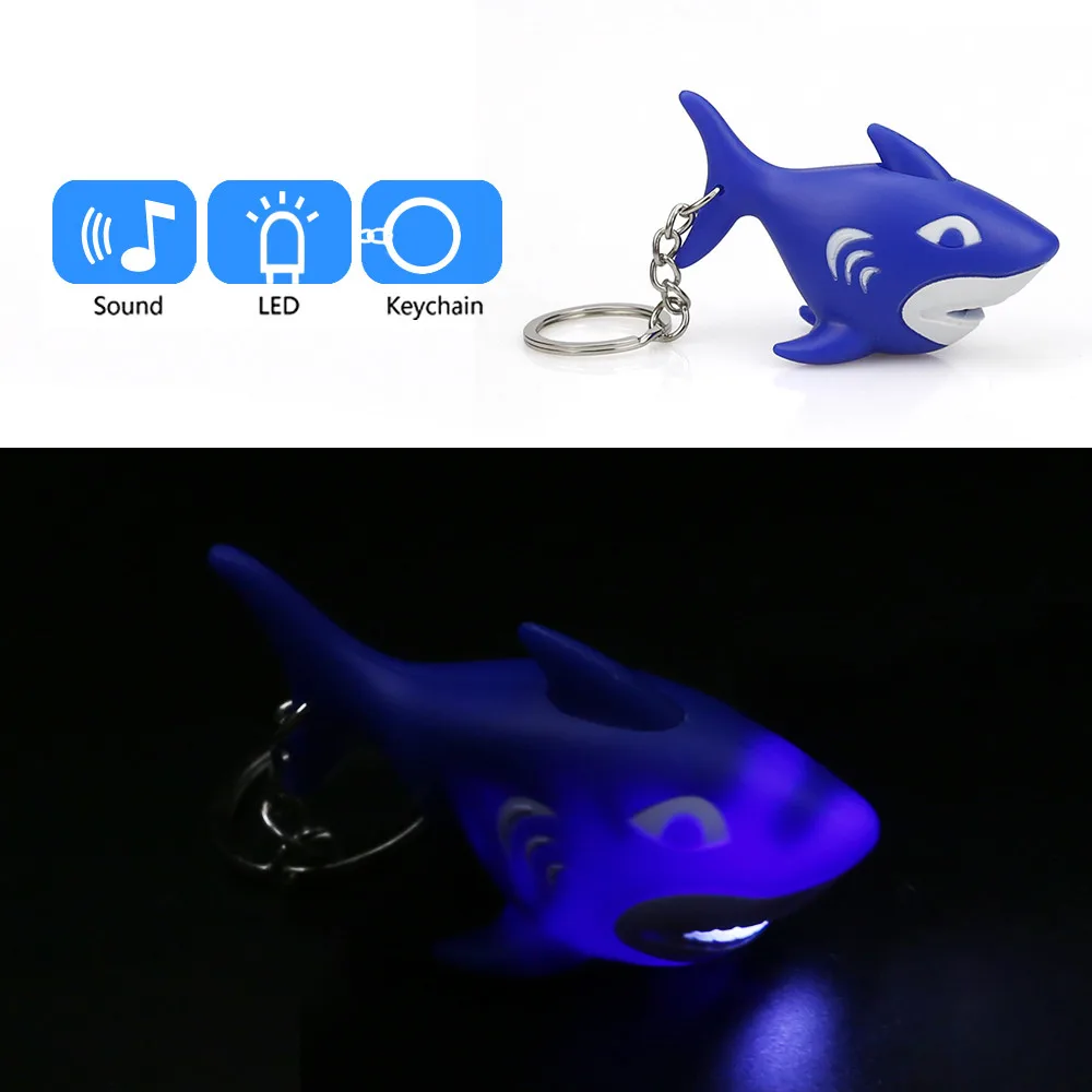 

Fashion Cute Cartoon Blue Shark Keychain With LED night Light Sound Keyfob Kids Toy Gift blue gifts llaveros para mujer 4H
