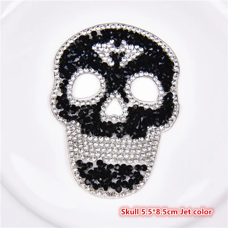 Jet color skull10pcs/лот со стразами на клеевой основе передача тепла утюг на нашивки со стразами и украшением в виде кристаллов Аппликация для шляпка сумка decora - Цвет: Jet color