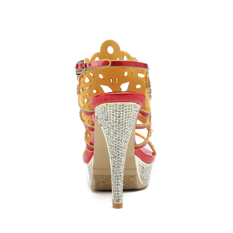 G-sparrow 2018 New Fashion Female Roman Style Red Elegant Rhinestone Shoes Women Platform Super High Heels Sandals17
