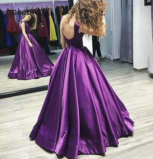 Элегантное ТРАПЕЦИЕВИДНОЕ фиолетовое длинное платье для выпускного вечера с рукавами-крылышками и рюшами на спине, красные длинные вечерние платья, вечерние платья - Цвет: Фиолетовый