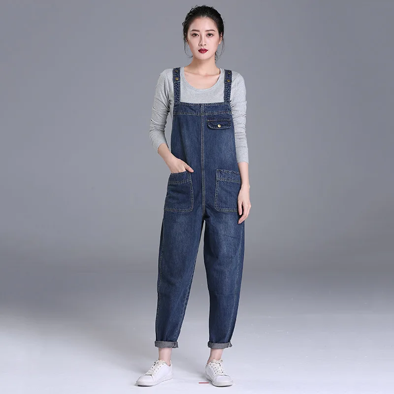 Cowboy Breastplate Women High Waist Jumpsuit Female Loose Jeans Woman Pants Plus Size Salopette Jean Boyfriend Denim Overalls - Цвет: Dark blue