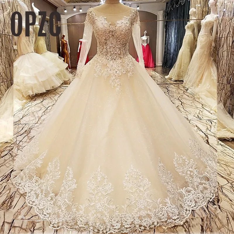 Buy 3D Flowers Luxury wedding dress for bridal beaded