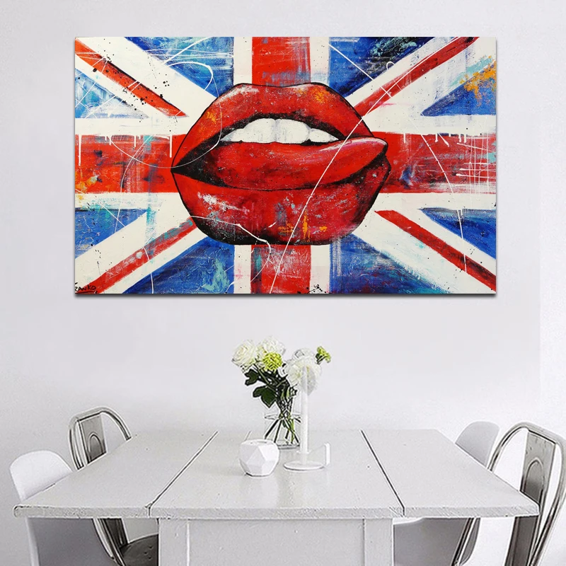 SELFLESSLY Flg And Sexy Lips Poster Print Wall Art Abstract Canvas
