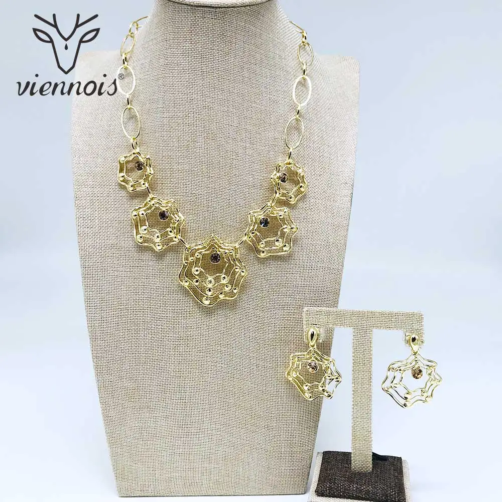 

Viennois New Gold Color Earrings Necklace Set For Women Geometric Party Jewelry Set 2019