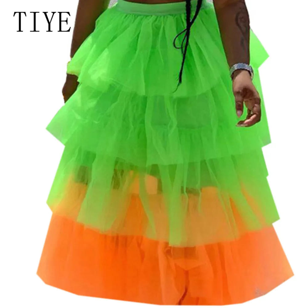 TIYE модная разноцветная прозрачная сетчатая юбка для торта Женская Повседневная плиссированная юбка элегантное женское на вечеринку в клуб летняя юбка