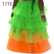 TIYE модная разноцветная прозрачная сетчатая юбка для торта Женская Повседневная плиссированная юбка элегантное женское на вечеринку в клуб летняя юбка