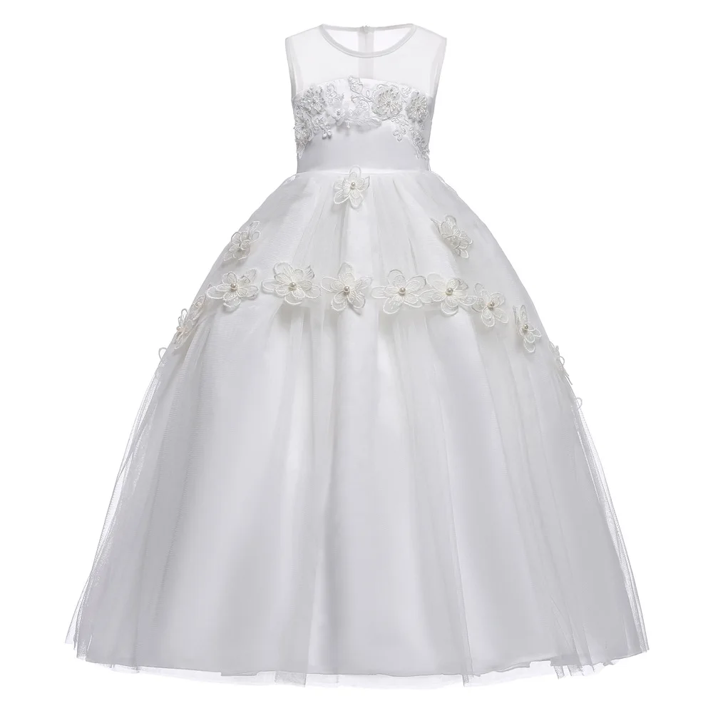 

White Flower Girls White Lace Dresses For New Year Clothes Party Baby Girl Princess Wedding Dress Children Party Vestido Infanti