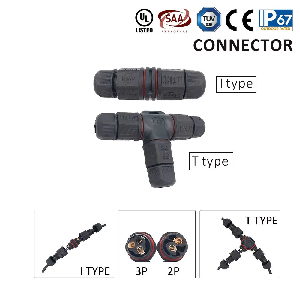 Waterproof Cable Screw Connector T I Type SAA TUV CE IP67 Waterproof