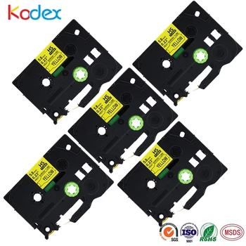 

Kodex 5pcs Heat Shrink Tube Label Tape 6mm Compatible for Brother HSe611 HS611 Black on Yellow Printer Label Sticker