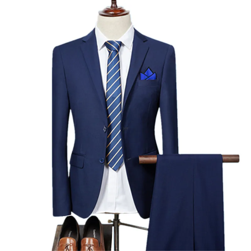 Blazers Trousers Sets Men / 2017 Spring Autumn New Fashion Men Style Slim Groom Wedding Dress Suit Coat Two-piece Jacket Pants