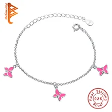 BELAWANG весенние ювелирные изделия из стерлингового серебра 925 пробы, розовые подвески-бабочки, браслеты для девочек, милые регулируемые браслеты-цепочки