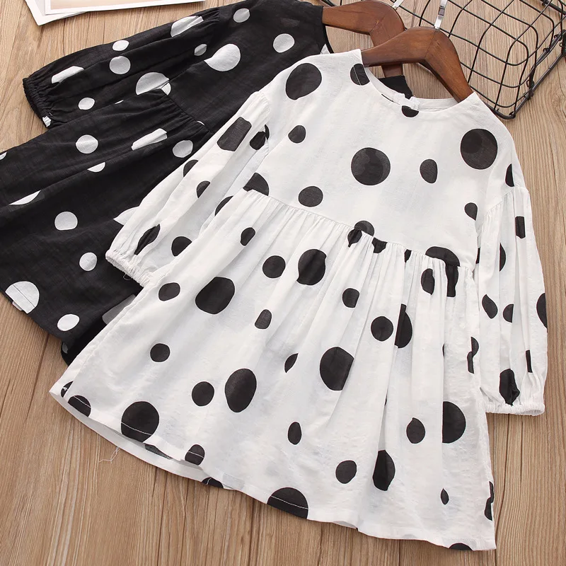 2018 Girls Dots Dress Full Sleeve Cotton Kids Girl Dresses Clothes 
