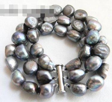 

00201 3Strands 12mm 8'' Gray Baroque Freshwater Pearl Bracelet