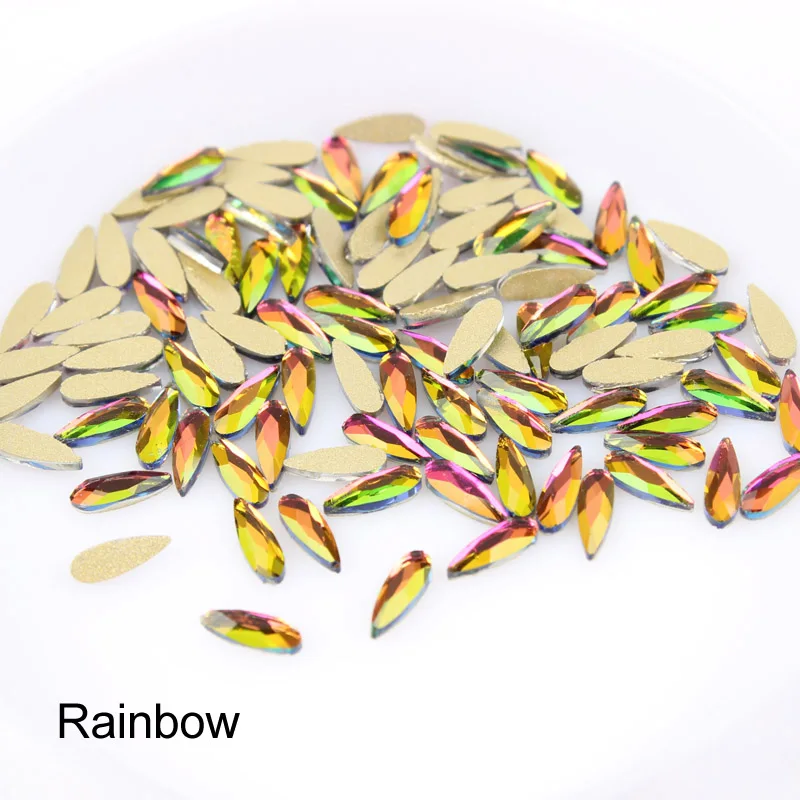 15 цветов 30/100 шт./лот Стразы для дизайна ногтей плоская форма капли воды Цветные камни для 3D украшения ногтей - Цвет: Rainbow