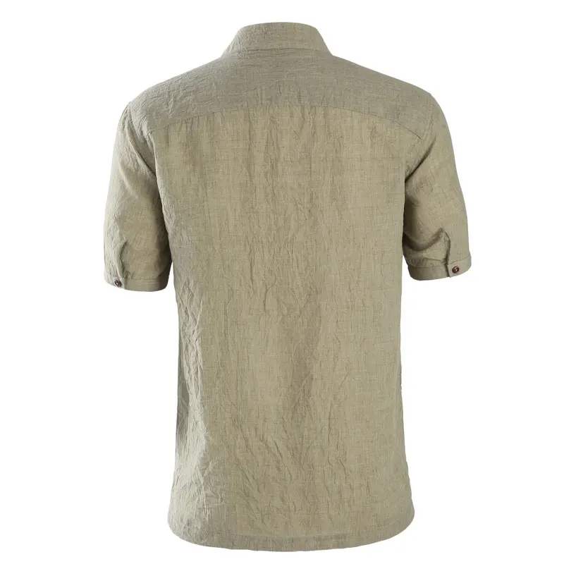 JeeToo мода весна лето мужская рубашка короткий стенд воротник однобортный топы однотонные хлопковые Masculina Топ льняная Повседневная рубашка