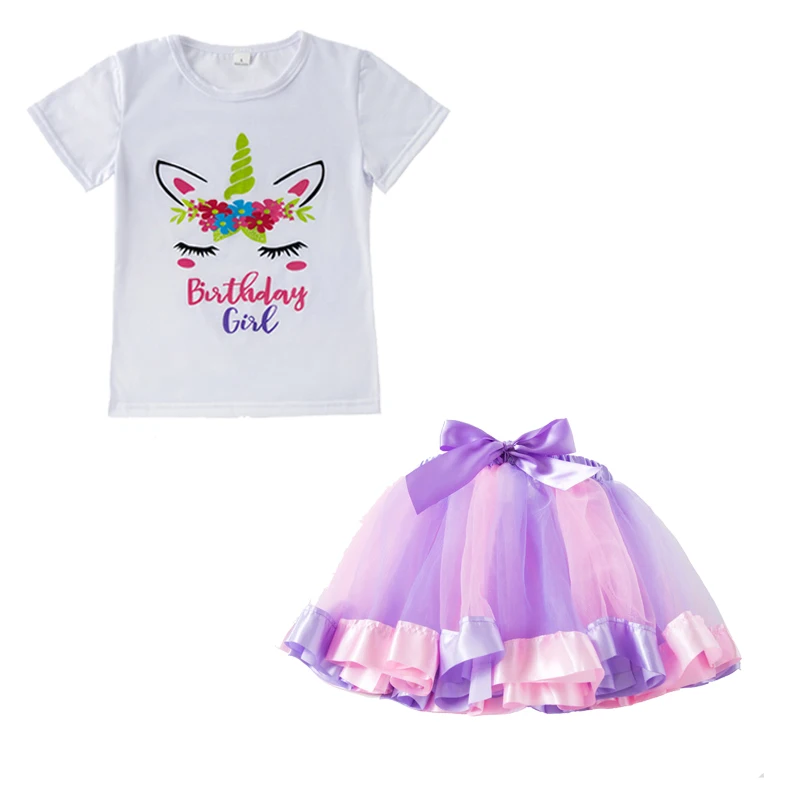 It/'s My Birthday Kid Girls T-Shirt Colourful Unicorn Tutu Skirt Dress Outfit Set