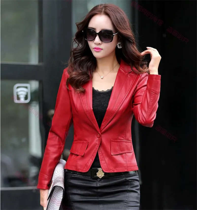 Casual Women Leather Suit 2016 Women Leather Jacket Slim