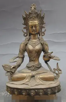 

Free shipping S02105 8" Tibetan Buddhism bronze White Tara Guan Yin Bodhisattva Goddess buddha statue