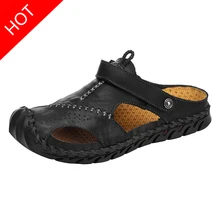 Брендовая мужская обувь из натуральной кожи; летние мужские сандалии; модные пляжные сандалии и шлепанцы; большие размеры 38-45