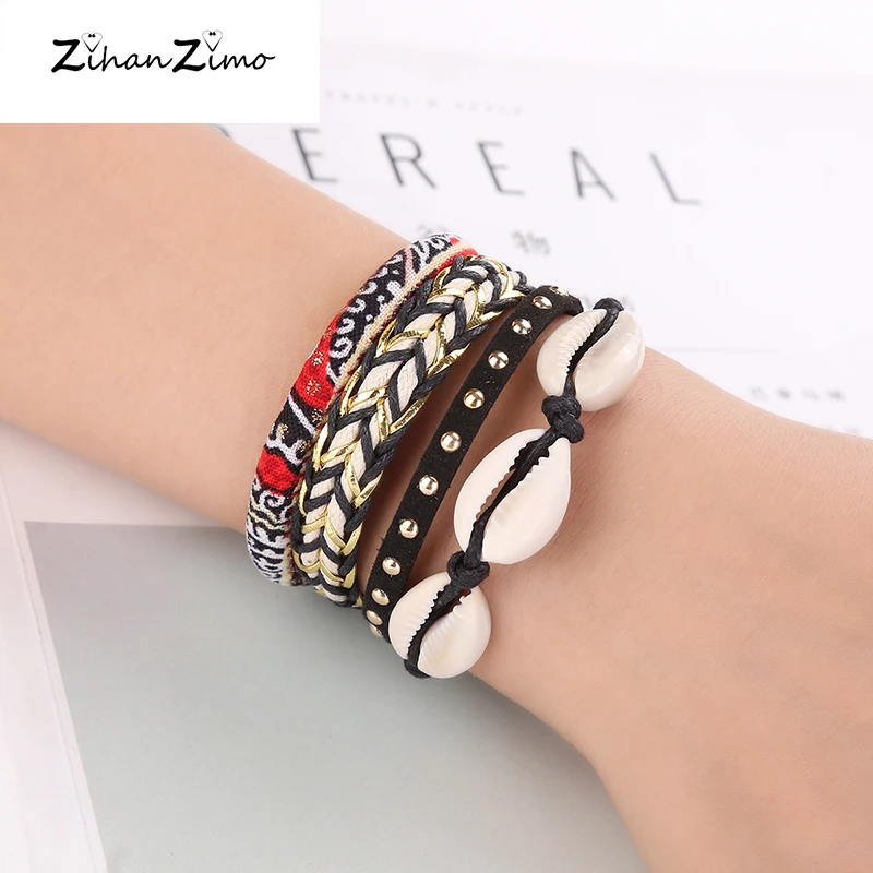 

Fashion Ethnic Style Multi-layer Bracelet Shell Woven Alloy Small Jewelry Magnetic Buckle Bracelet For Female Jewelry Accessorie