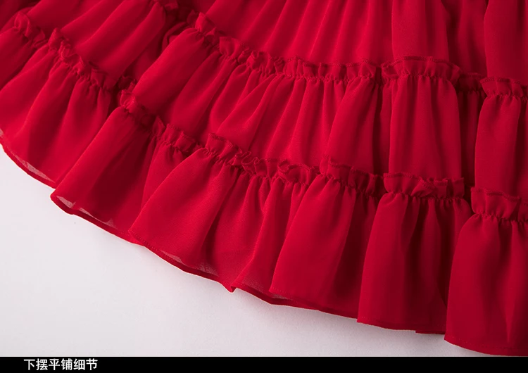 Большие размеры; женская модельная L-5XL высокого качества Лето-весна платье с расклешенным рукавом, гофрированным низом с поясом-лентой, черно-красное платье бальный наряд