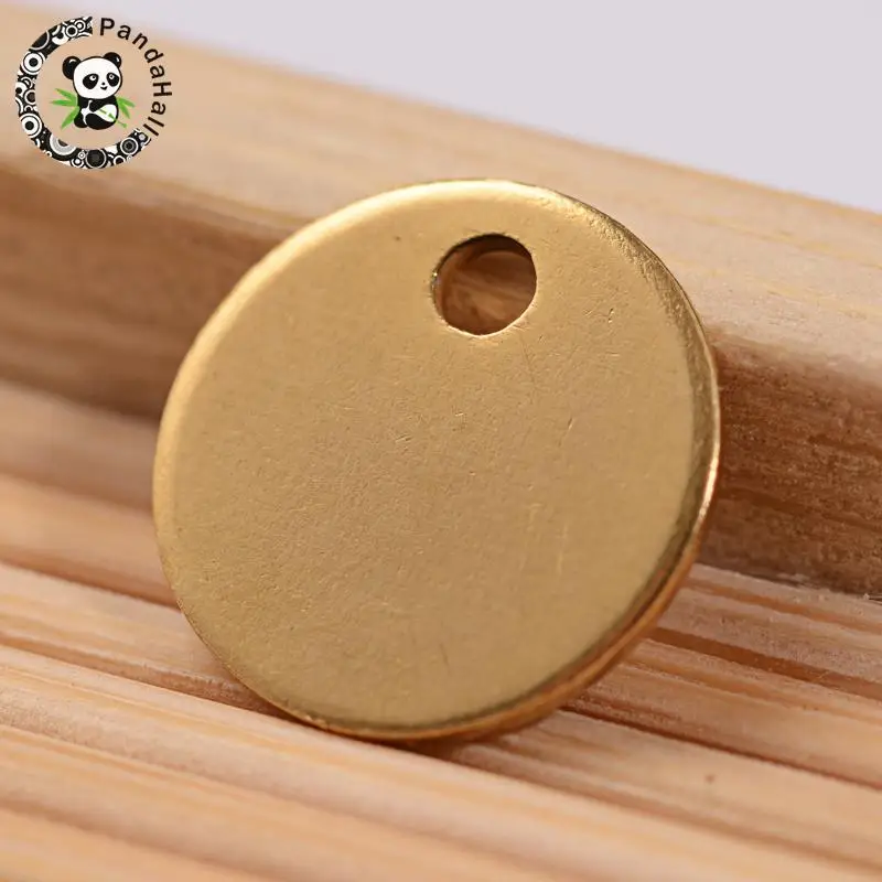 304 Stainless Steel Blank Stamping Tag Flat Round Charms, Golden, 8x1mm