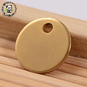 

304 Stainless Steel Blank Stamping Tag Flat Round Charms, Golden, 8x1mm, Hole: 0.8mm