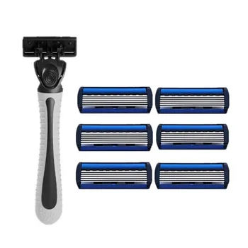 

1pcs Beard Shaver Rack +6 pcs 6-Layer Blades Manual Beard Shaver Manual Hand Safety Razor 6PCS 6-Layer Blade ABS Grip Anti-slip