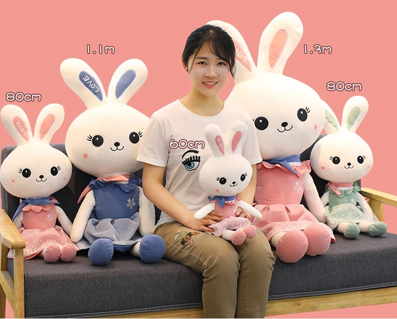Dorimytrader kawaii princess dress rabbit plush doll big soft LOVE rabbit plush toy bunny dolls for girl gift 49inch 125cm DY50265 (12)