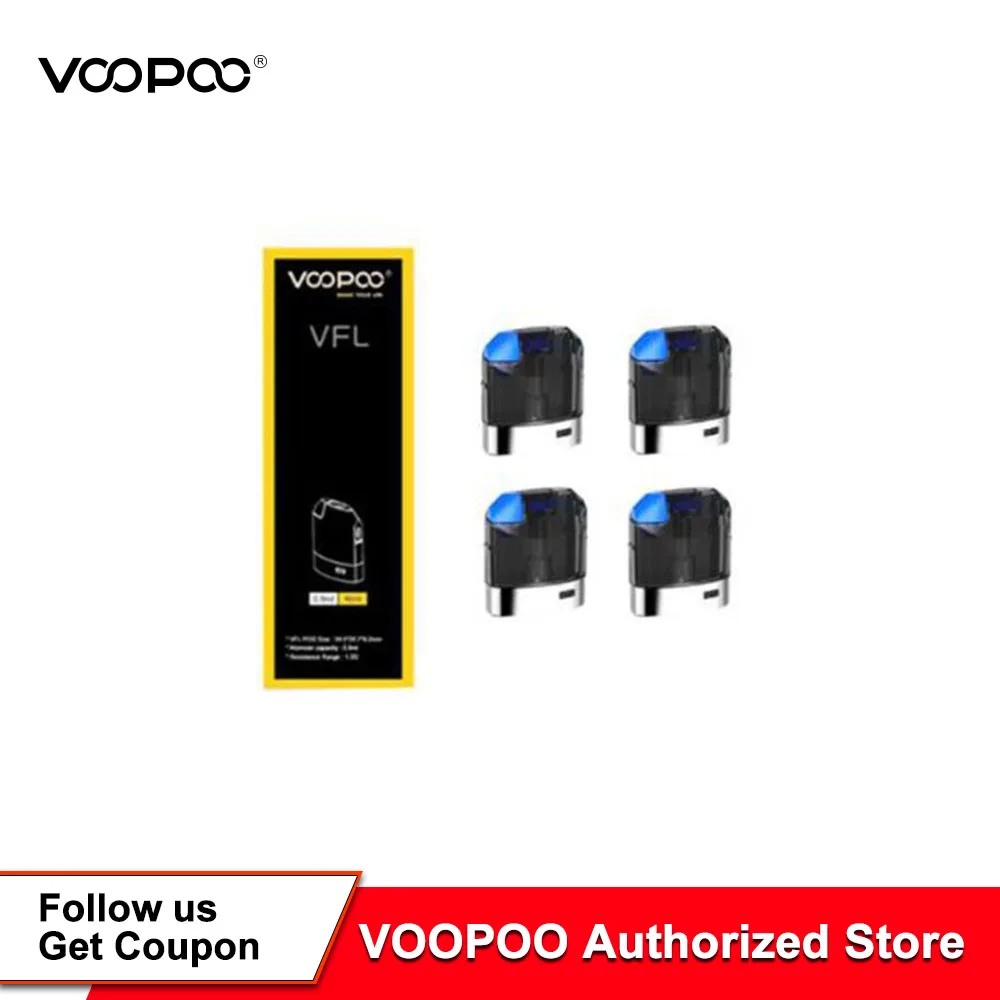 

4pcs/pack VOOPOO VFL Pod 0.8ml Pod Cartridges 1.2ohm Replacement Coil 2 Airflow Hole fit VOOPOO VFL Pod Vape Kit Vaping