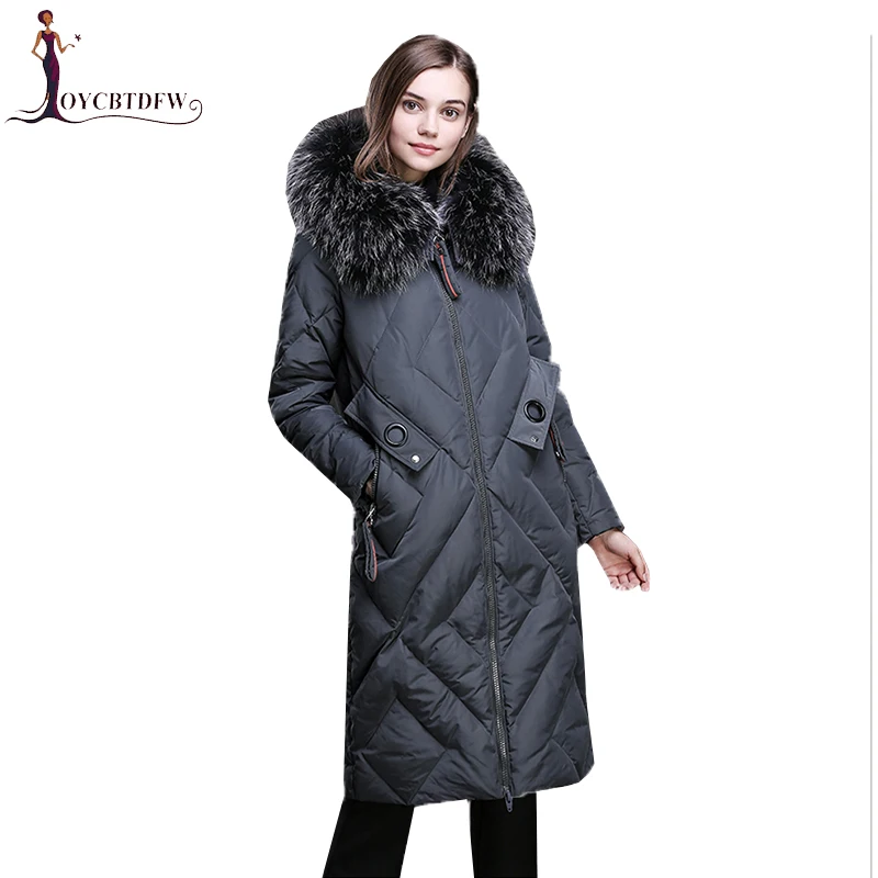 

Women Winter Duck Down Outerwear Warm Fashion Parka Fox Fur Collar Down Jacket Long Thick Down Coat Parkas Female Casaco XY354