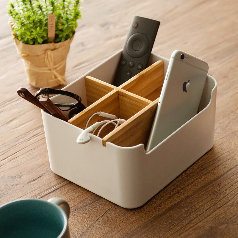 Beste ZEN S BAMBOE Bureau Make Organizer Opslag Romote Controle Potlood Houder 5 Compartimenten Kantoorbenodigdheden supplies Houder