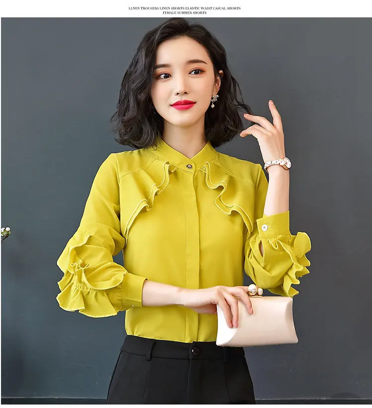 2019 New Elegant Autumn Tops Women Long Sleeve Ruffle Blouse Work Wear Office Shirts Plus Size Chiffon Blusas Mujer Moda (13)